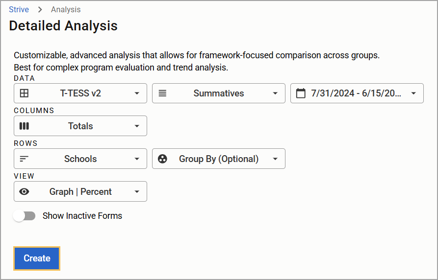 Detailed analysis options for the T-TESS v2 evaluation process.